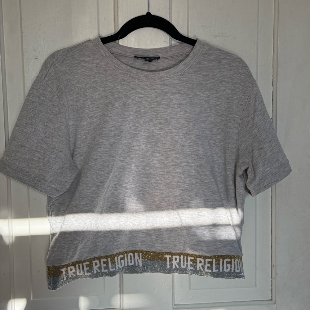 True Religion Gray Crop T-Shirt Short Sleeve